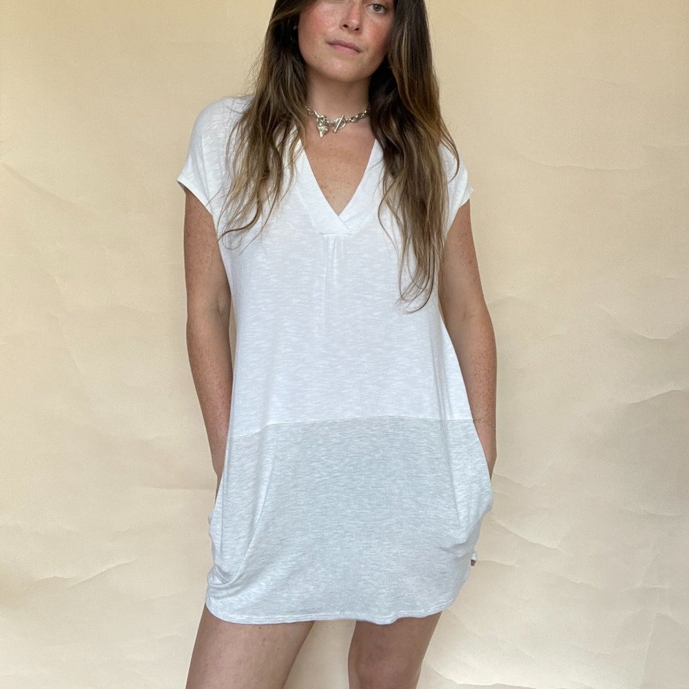 Anthropologie White V-Neck Mini Dress